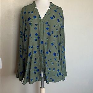 Banana Republic Olive and Navy Floral Blouse - XL